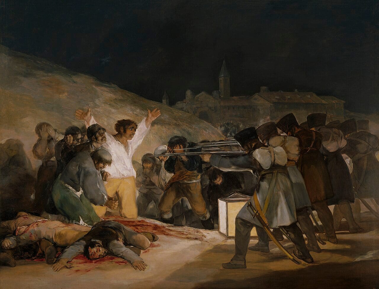 Francisco de Goya, El 3 de mayo en Madrid o Los fusilamientos, 1814. Óleo sobre lienzo, Museo Nacional del Prado. Reproducción de dominio público.